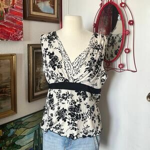 ifb black cream floral v neck blouse